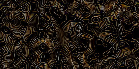 Luxury golden gradient color topography wave lines isolated on black background, Geography scheme vector, Contour topographic map background vector illustration.