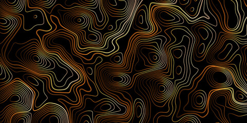 Luxury golden gradient color topography wave lines isolated on black background, Geography scheme vector, Contour topographic map background vector illustration.