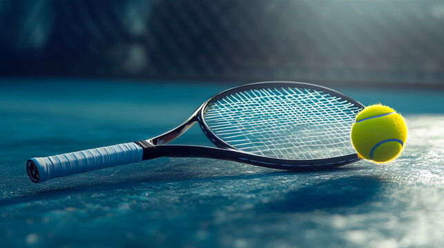 Tennis ball and tennis racket. Playing tennis concept