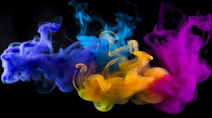 Abstract Colorful Swirling Ink Clouds In Water