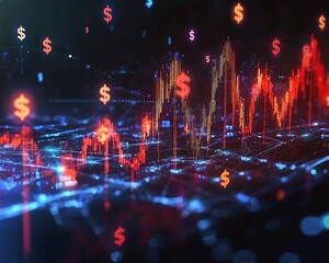 Futuristic Holographic Financial Growth Visualization with Floating Dollar Symbols