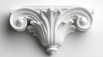 Elegant white decorative corbel with intricate scroll design, perfect for architectural accents and interior decor