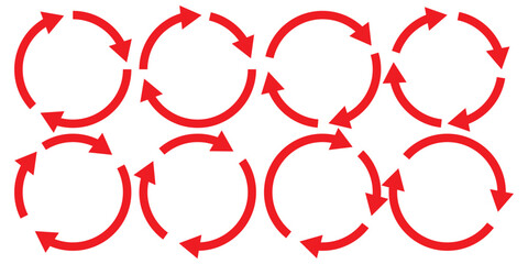 Set of circle arrows rotating on white background. Refresh, reload, recycle, loop rotation sign collection. Black circle arrows for infographics, web design. Vector illustration, flat style, clip art