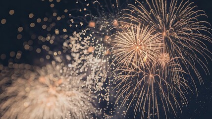 Elegant New Year's Eve Fireworks Display with Dense Golden Sparkles Fading to Delicate Bokeh