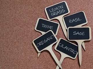 Wood signs for herb garden with copy space