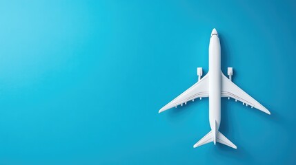 White Airplane Model on Blue Background