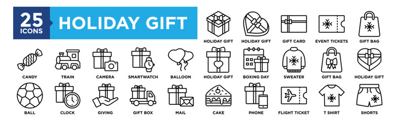 Holiday Gift icon collection set. Containing design,  Holiday Gift Card, Event Tickets, Gift Bag