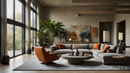 Fototapeta premium AI-generated modern house living room with French-inspired hotel-style design, blending elegance, natural elements, and luxurious materials. perfect for residence