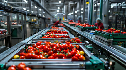 Efficient assembly line for tomato processing at a Chinese manufacturing facility during daytime operations
