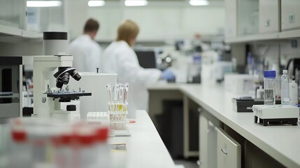 Obraz premium Diagnostic Laboratory Setting with Researchers Examining Test Results
