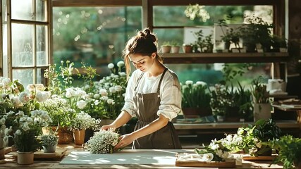 1_Florist Creating Beautiful Arrangements in Modern Boutique