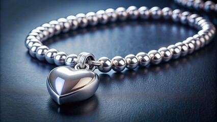Stunning Silver Bead Necklace with Heart Pendant Perfect for Special Occasions, Elegant Jewelry Piece for Gifts, Celebrations, or Personal Style Enhancements