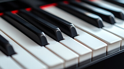 piano keyboard with blurred background showcasing the keys in focus and a sense of depth, evoking...