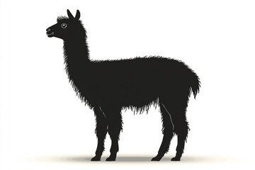 Fototapeta premium Black Silhouette of a Fluffy Alpaca Standing Sideways