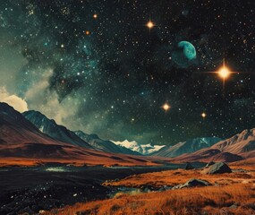 Fototapeta premium space against the backdrop of a futuristic mountain landscape