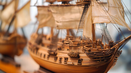 Wooden Ship Toy model. Hobbies and collecting concept