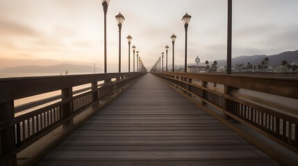 Fototapeta premium Serene Sunrise Pier Wooden Pathway Scenic View
