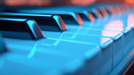 piano keyboard with blurred background showcasing the keys in focus and a sense of depth, evoking music, melody, and artistry in a serene atmosphere