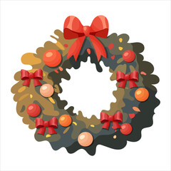 Christmas wreath with colorful balloons and bows.