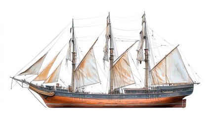 Obraz premium Captivating Vintage Maritime Artwork: Traditional Wooden Sailing Ship with Weathered Sails - Perfect Poster for Nautical-Themed Sports Interior or Home Décor