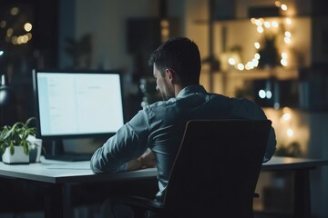 Male office worker suffering from lower back pain due to poor posture and long sitting hours