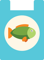 Simple colorful vector illustration of a pack with a fish logo, perfect for representing the fish market concept
