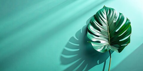 Serene Tropical Leaf Shadow on Teal Background, Perfect for Summer Designs