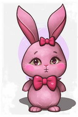 Cute pink rabbit with bow tie