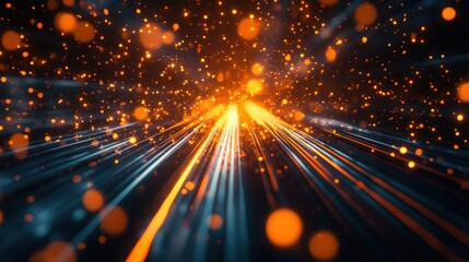 Fototapeta premium Abstract Orange and Blue Light Streaks and Glowing Particles