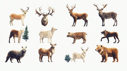 PNG wildlife animal element set, transparent background