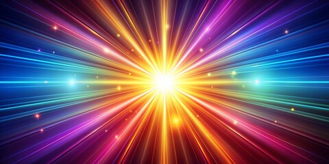 Obraz premium Radiant Light Burst with Glowing Lines and Stars, Abstract Background, Neon, Futuristic, Technology