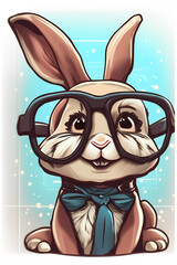 Cute animals rabbit with glasses
