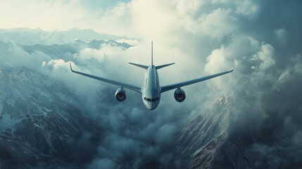 Naklejka premium Airplane in mid-air facing restricted airspace, symbolizing closed skies, no-fly zones, and travel limitations due to sanctions