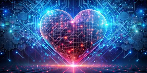 Fototapeta premium Digital Heart A 3D Render of a Heart-Shaped Network, Network, Heart, Digital Art