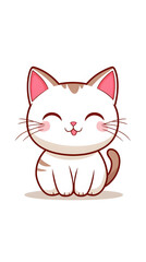 Smiling cartoon kitty sitting with a mouse, a cute and funny feline character