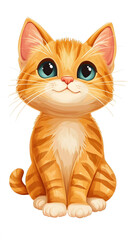 Obraz premium Smiling cartoon kitty sitting with a mouse, a cute and funny feline character