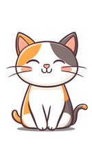 Obraz premium Smiling cartoon kitty sitting with a mouse, a cute and funny feline character