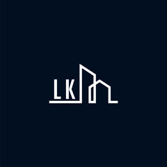 LK initials a sleek and modern logo showcases abstract architectural shapes, emphasizing creativity and innovation in building design against a dark background