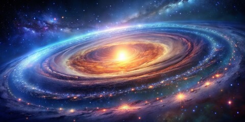Obraz premium Cosmic Spiral Galaxy - A Digital Painting of a Majestic, Colorful Galaxy, Galaxy, Space, Art, Nebula, Stars