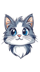 Obraz premium Smiling cartoon kitty sitting with a mouse, a cute and funny feline character