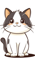 Obraz premium Smiling cartoon kitty sitting with a mouse, a cute and funny feline character