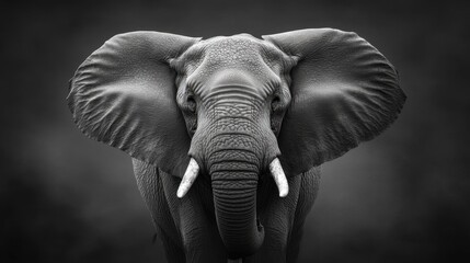 Close-up of an elephant face in black and white, capturing wisdom and raw beauty in a powerful, moody portrait