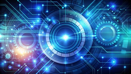 Abstract Circuitry with Glowing Lines, Blue and Teal Color Scheme, 3D Rendered, Futuristic, Technology, Digital, Network