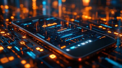 Obraz premium Mobile banking transformed radiant smartphone screens displaying realtime secure payment details encrypted tunnels interactive financial visuals