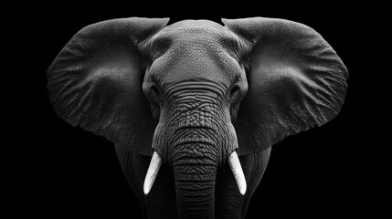 Elephant in a black-and-white close-up, emphasizing deep wrinkles and soulful eyes, conveying wisdom and strength