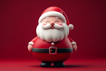 Obraz premium 3D cartoon Santa Claus character design with cute expression, red and white colors, solid background, and high-resolution full-body shot in simple style.