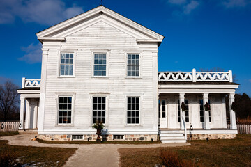 The front of the Yankee Farm House at Old World Wisconsin, Eagle, Wisconsin in early December