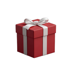 A red gift box with white ribbon isolated on white background PNG transparent