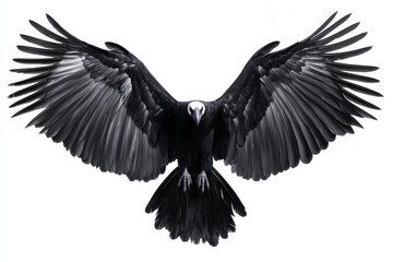 Fototapeta premium Majestic Black Bird in Flight: Capturing the Beauty of Nature's Avian Grace with Striking Wingspan and Subtle Elegance in High-Contrast Photography