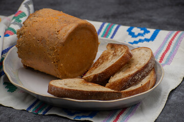 Vegan spread, pate, made out of wheat gluten, tofu and spices